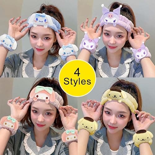 Kawaii Spa Headband and Wristband Set for Face Washing, Cute Soft Skincare Headbands for Women Girls, Fluffy Makeup Headband for Washing Face, Bath, Shower, Beauty thumbnail 6