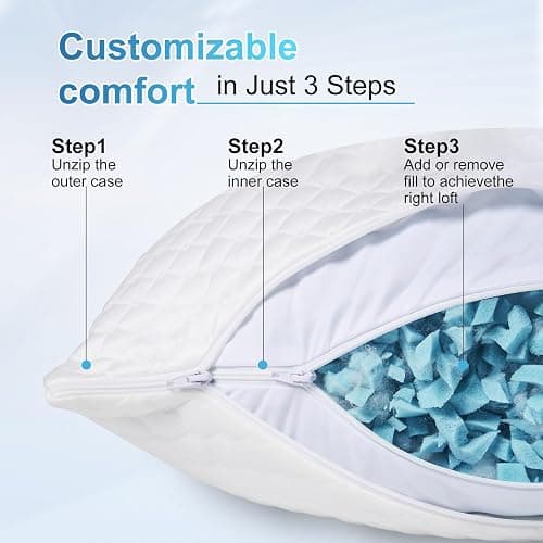 NTCOCO Cooling Bed Pillows Queen Size Pack of 2 for Sleeping Shredded Memory Foam Bed Pillows Adjustable Gel for Side Stomach Back Sleepers Washable Removable Cover Cover thumbnail 4