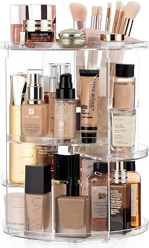 HBlife 360 Rotating Makeup Organizer Adjustable Makeup Carousel Large Capacity Revolving Perfume Organizer Skincare Organizers Cosmetic Storage Spinning Holder for Vanity, Clear thumbnail 5
