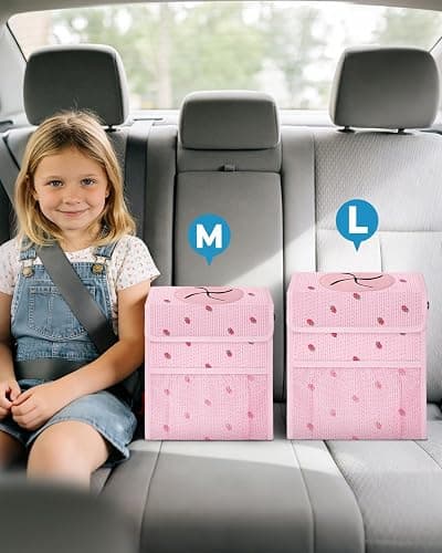 HORJONES Corduroy Car Trash Can with Lid and Mesh Pockets - Leakproof Organizer,Multipurpose Waterproof Garbage Can/Trash Bin for Car(Pink Base with Red Strawberry Print -2 Gallons) thumbnail 6
