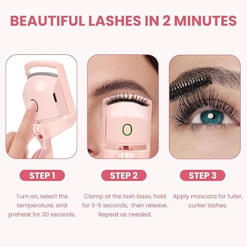 Electric Heated Eyelash Curler for Women – USB Rechargeable Heated Lash Curler with Quick Heat-Up, Multi-Temp Settings, 24H Natural Curl, Anti-Scald Silicone, Portable Makeup Tool, Pink thumbnail 6