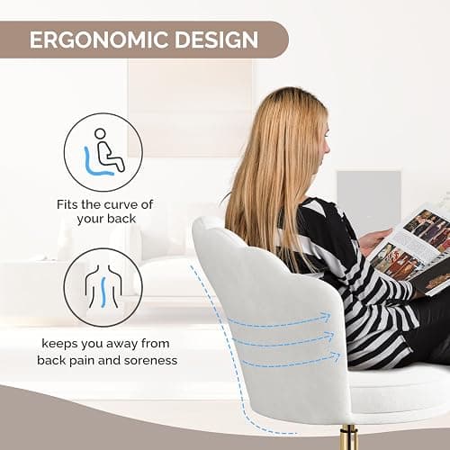 Aivermeil Comfy Home Office Desk Chair, Swivel Modern Velvet Vanity Chair with Gold Base, with Lumbar Pillow, Adjustable Rolling Task Chair for Condo, Bedroom & Vanity，White thumbnail 7