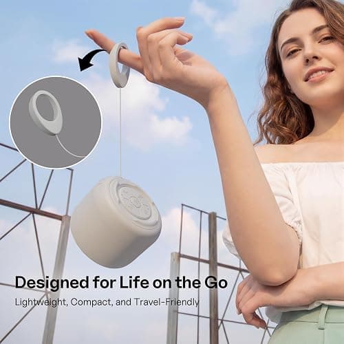 Bobtot Portable Bluetooth Speakers with Strap Easy to Carry, Wireless Waterproof Mini Speaker with Loud Stereo Sound, 20 Hours Playtime, Rechargeable Battery, Built-in Microphone, Light Gray thumbnail 7
