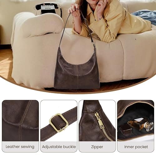 Slouchy Shoulder Bag for Women Leather Brown Purse Daily Hobo Bags Large Capacity Crossbody Bag Fall Handbags with Zipper thumbnail 7