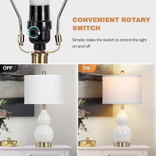 Rinweey Double Gourd Ceramic Table Lamps Set of 2, Modern White Bedside Lamps for Night Stand, Contemporary Nightstand Lamps for Bedroom Living Room (Bulb Included) thumbnail 4