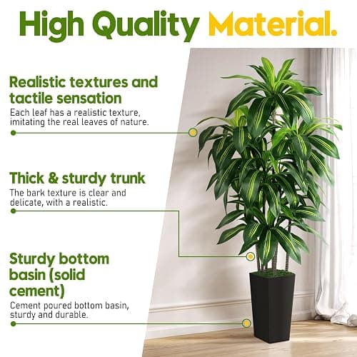 Artificial Dracaena Tree Indoor, 5FT Tall Fake Tree with Black Tall Planter, Artificial Trees Fake Yucca Potted Tree for Home Office Living Room Decor, Tall Artificial Plant for Housewarming thumbnail 4