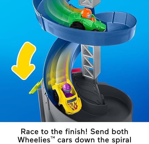 Fisher-Price Little People Toddler Toy Hot Wheels Spiral Stunt Speedway Race Track Playset with 2 Cars for Pretend Play Kids Ages 18+ Months thumbnail 4
