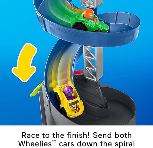 Fisher-Price Little People Toddler Toy Hot Wheels Spiral Stunt Speedway Race Track Playset with 2 Cars for Pretend Play Kids Ages 18+ Months thumbnail 5