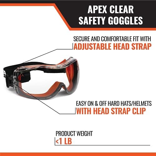 Malta Dynamics APEX Safety Goggles - ANSI Z87 Fog Resistant Safety Goggles for Construction, Anti Scratch Protective Eyewear thumbnail 2