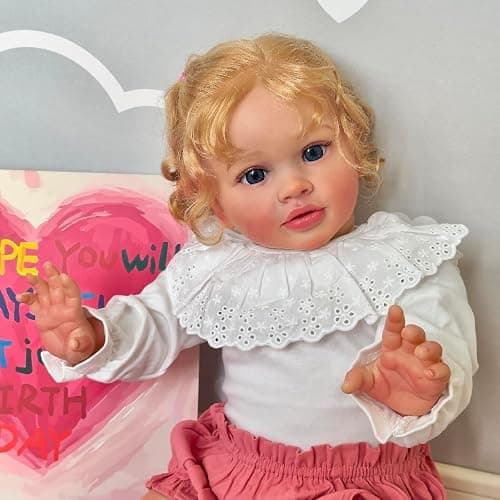 Ardol 26 Inches Newborn Real Toddler Baby Size Rooted Blond Curly Hair Realistic Baby Dolls Look Real Lifelike Reborn Princess Girl Collectible Art Doll with Soft Cloth Body thumbnail 3