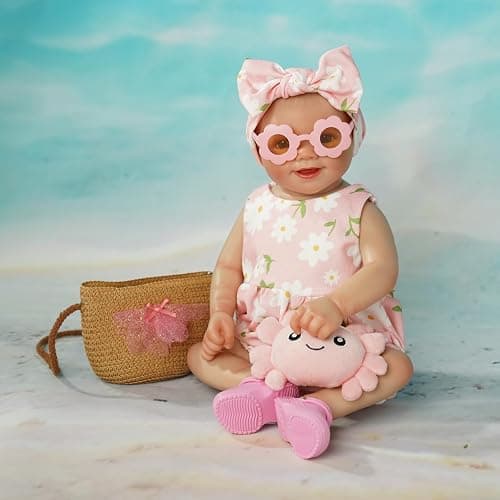BABESIDE 7 Pcs Reborn Baby Doll Clothes with Woven Bag for 16-20 Inch Dolls | Reborn Baby Doll Accessories Set with 16 Inch Doll Shoes, Sunglasses, Toy Accessories fits Realistic Baby Dolls Girl thumbnail 7