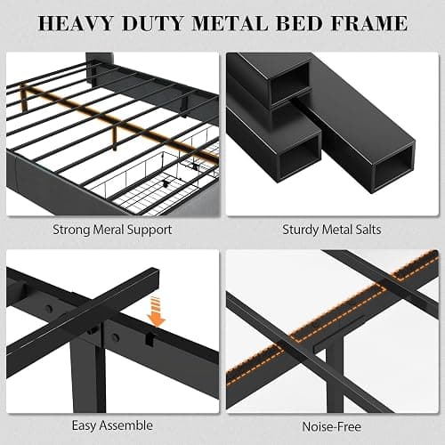 Queen Bed Frame with 2 Storage Drawers, Platform Bed Frame Queen Size with LED Light, Upholstered Headboard, Charging Station, Steel Slat Support, No Box Spring Needed, Noise-Free, Easy Assembly, Gray thumbnail 9