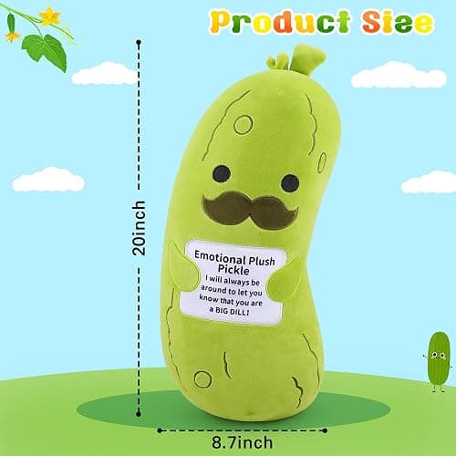 Sprinqdawin 20” Cucumber Emotional Plush, Green Pickle Stuffed Animals | Cucumber Stuffed Animal with Positive Warm Words, Soft Plush Toys Kids Adults Birthday Gifts , Vegetable Lover Plushie Pillow thumbnail 3