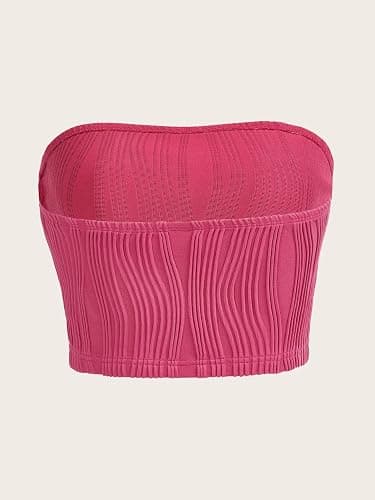Verdusa Women's Backless Asymmetrical Hem Texture Strapless Bandeau Crop Tube Top thumbnail 2