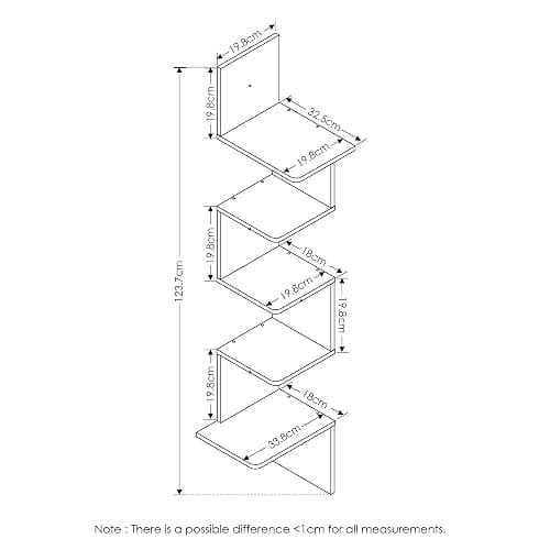 Furinno Rossi Wall Mounted Shelves, 5-Tier Rectangle, French Oak Grey/Black thumbnail 2