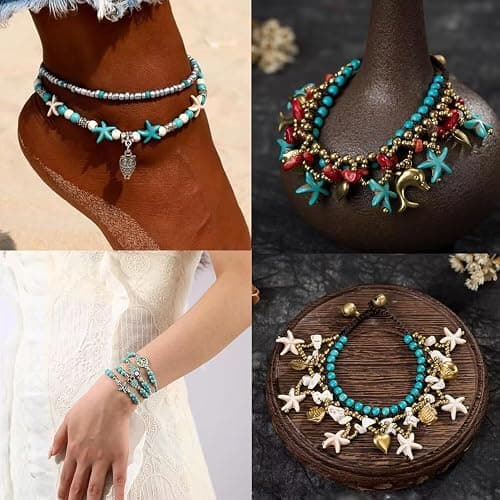 ToBeIT 325Pcs Turquoise Sea Turtle Beads Starfish Bead Blue White Tortoise Turtle Charms Summer Beach Animal Spacer Bead Shell Craft Beads for Jewelry Making DIY Bracelets Necklace Supplies thumbnail 7