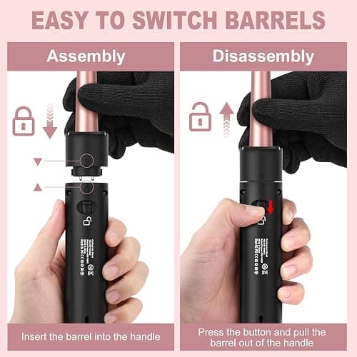 5 in 1 Curling Wand Set, Curling Iron with Curling Brush,Hair Straightener & 3 Interchangeable Ceramic Curling Wand(0.35"-1"), Fast Heat Hair Wand Curler, Include Glove & 2 Clips for Women Girls Gift thumbnail 6