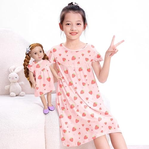 ICOSY Matching Doll & Girls Nightgowns Clothes Girls Pajamas Sleepwear Outfit for Kids and American 18" Girl Doll thumbnail 2