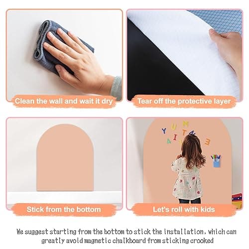 Magnetic Arch Wall Decal, 40 x 32 Upgraded Self-Adhesive Magnetic Chalkboard for Wall, Magnet Wall Drawing Learning for Kids Playroom, School, Home (Light Pink thumbnail 6