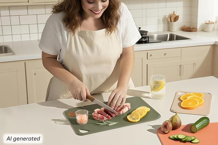 THETCHRY Plastic Cutting Board Set, Cutting Boards for Kitchen BPA Free | Large-Small Chopping Boards Set of 3 Non-Slip for Cooking Camping Dishwasher Safe, Reversible, with Grip Handle, Orange Green thumbnail 9
