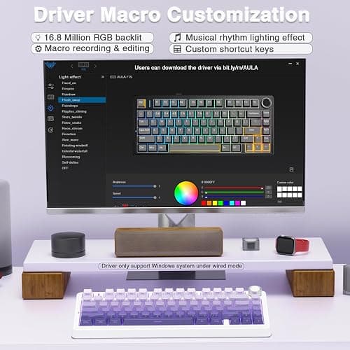 AULA F75 Pro Wireless Mechanical Keyboard,75% Hot Swappable Custom Keyboard,RGB Backlit,Pre-lubed Linear Switches,Side Printed PBT Keycaps Mechanical Gaming Keyboards,Gradient Purple thumbnail 7