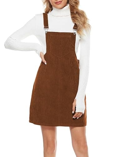 Tanming Women's Corduroy A Line Cute Jumper Pinafore Bib Overall Mini Dress Skirt - Image 1