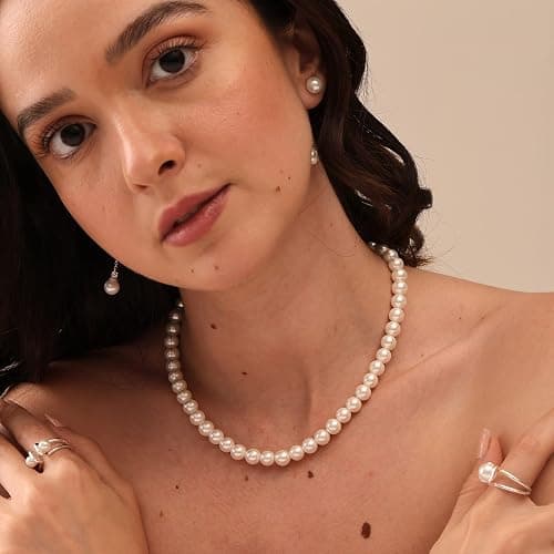 LeCalla 925 Sterling Silver Pearl Necklace Jewelry | Strand Wedding Prom Bridal Pearls Jewelry | Trendy Hypoallergenic Simulated Pearl Pendant Necklace for Women thumbnail 2