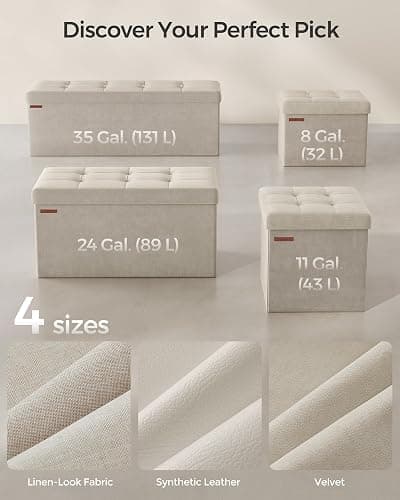 Storage Ottoman, Foldable Small Ottoman Foot Rest, 12.2 x 16.1 Inches Foot Stool, OAD up to 286 lb, for Living Room, Bedroom, Dorm, Cream White ULSF200W01 thumbnail 6