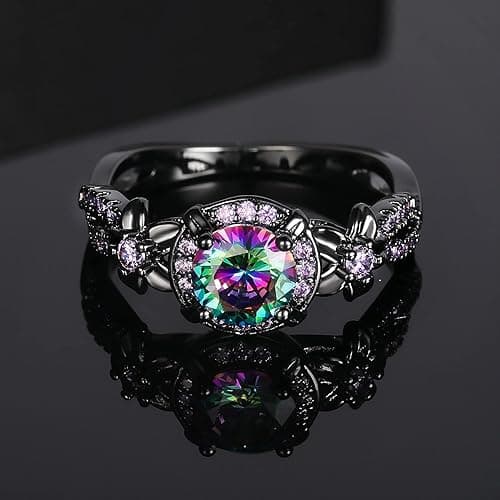 Eternity Ring for Women,18K Black Gold Plated Created Opal/Mystic Topaz/Amethyst Garnet Wedding Engagement Promise Rings Band thumbnail 5