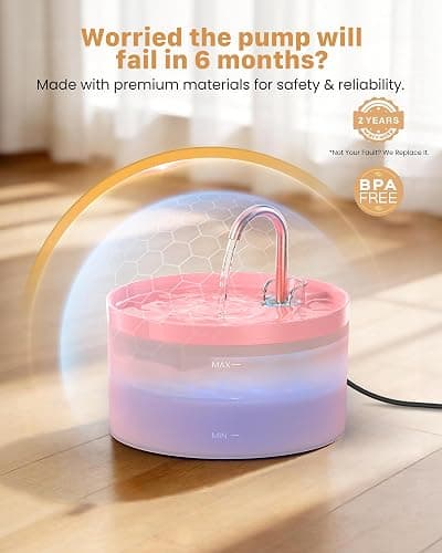 Cat Water Fountain Pink for Drinking: 67oz/2L Cat Fountain | GIOTOHUN Cute Pet Water Fountain for Cats Inside - Quiet Pet Fountain - Faucet Cat Drinking Fountain - Suitable for Kitty thumbnail 2