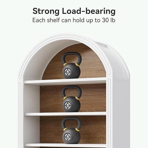 LITTLE TREE 8-Tier Bookcase, 78.7" Tall Bookshelf with Arched Top, Large Freestanding Wooden Open Bookcase Bookshelf, Modern Book Shelf Organizer for Living Room, Bedroom, Office, Library, White Brown thumbnail 5
