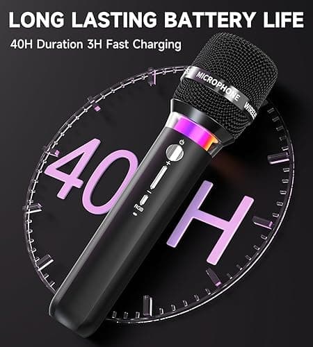 ECHOMUSSY Wireless Microphone, Rechargeable Wireless Dual Microphones with One-to-One Chip Connection and LED Lights, 40H Duration, 200FT Range Receiving, Less Latency Karaoke Microphone for Singing thumbnail 7