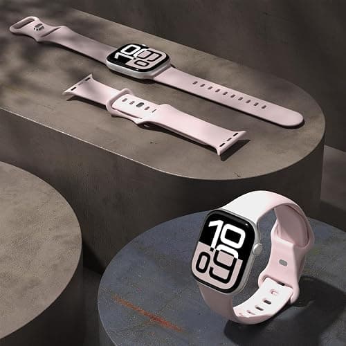 Sport Band Compatible with Apple Watch 49mm 46mm 45mm 44mm 42mm 41mm 40mm 38mm Women Men, Replacement Soft Silicone Sport Strap Wristbands for iWatch Series 10/9/8/7/6/5/4/3/2/1 Ultra SE, Light Pink thumbnail 2