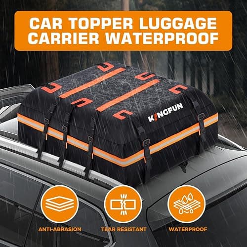 Kingfun Rooftop Cargo Carrier - Waterproof 20 Cubic Feet Car Roof Bag for All Vechicles with/Without Racks, Includes Anti-Slip Mat, 8 Reinforced Straps, 6 Door Hooks, Luggage Lock thumbnail 2