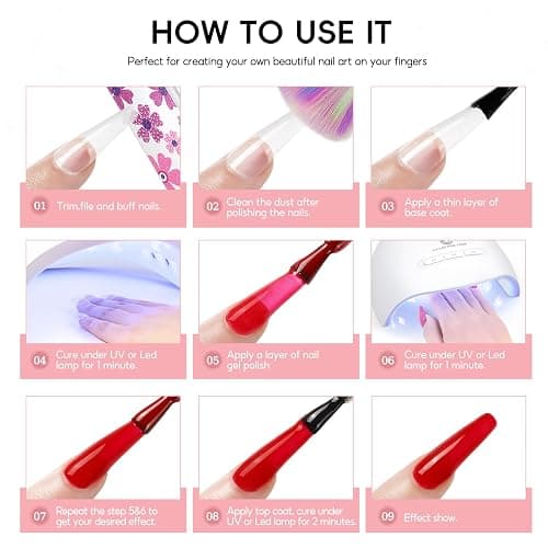 PEACECOLOR 39pc Gel Nail Polish Kit with U V Light, Pink Brown Nude Dark Red 22 Colors Pastel Gel Polish Kit with Base Top Coat Matte Glossy French Nail Art for Beginners Manicure DIY thumbnail 8