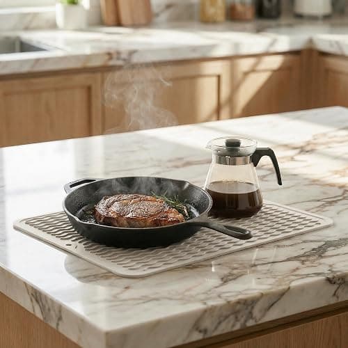MicoYang Silicone Dish Drying Mat — Quick-Dry Ridges Counter & Sink Pad, Heat-Resistant Trivet to 450°F, Non-Slip & Dishwasher Safe, Roll-Up Storage, 18 Colors & 9 Sizes (Tapioca, 16"×12") thumbnail 7