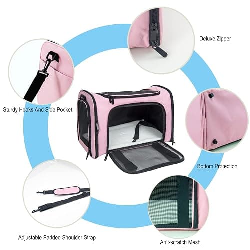 NextFri Soft Sided Carrier for Small Medium Cats Dogs,TSA Airline Approved Collapsible Travel Pet Carrier Medium Pink thumbnail 3