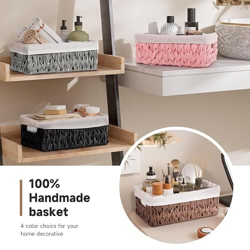 XLHOMO Bathroom Trash Can with Wicker Storage Baskets,12 Liter/3.2Gallon Small Trash Can Handwoven Waste Basket Narrow Small Garbage Can for Bedroom, Bathroom,Office thumbnail 6