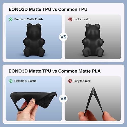 EONO3D TPU Filament Matte 95A 1.75mm, 1kg - Shore 95A Flexible & Durable TPU, Matte Black，Low-Gloss Matte Finish, Minimal Layer Lines, for Phone Cases, Wearables & Functional Parts thumbnail 2