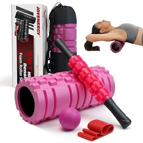 JOYENERGY 5 in 1 Foam Roller Set, Trigger Point Foam Roller Patented, Massage Stick, Massage Ball, Resistance Band for Deep Muscle Massage Pilates Yoga, Fitness Exercise for Whole Body - Image 1