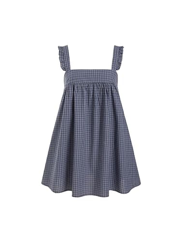CIDER Womens Mini Dress Gingham Print Square Neck Ruffle Straps Loose Fit Slip Dress Holiday Casual Dresses - Image 1
