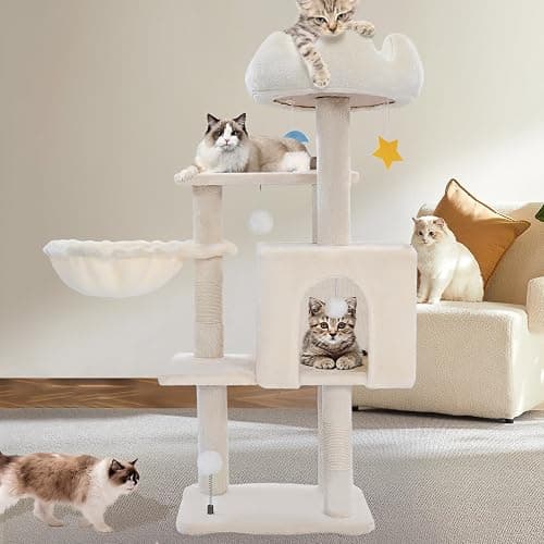 Cat Tree Tower with Metal Frame Hammock, 40'' Cat Trees for Indoor Cats Large Adult, Cat Towers with Scratching Post, Cats Condo Furniture with Cloud Top Perch, Cats Climbing Tower for Kittens(White) thumbnail 9