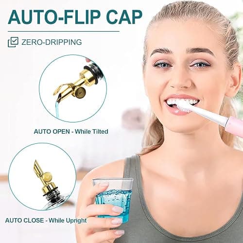 TOLDATLI Mouthwash Dispenser for Bathroom, Glass Mouthwash Dispenser with Cup, Mouth Wash Container Bottle with Cup, Refillable Mouthwash Decanter, Clear, 1 Pack, 17oz, with Wooden Tray thumbnail 3