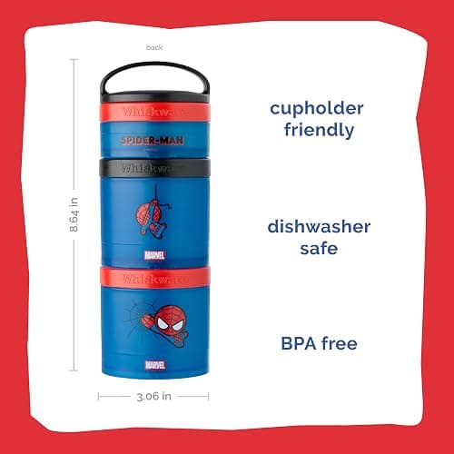 Whiskware Marvel Stackable Snack Containers for Babies, Kids, and Toddlers, 3 Stackable Snack Cups for School or Travel, Formula Friendly, Cupholder Friendly, Spider-Man thumbnail 2