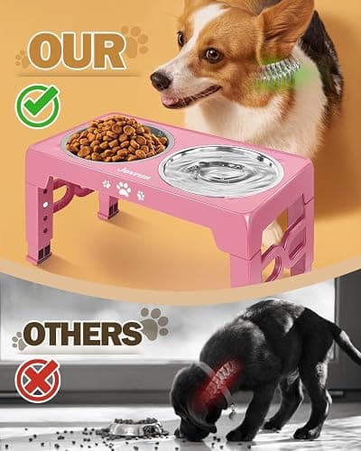 Jovrun Elevated Dog Bowls, Dog Feeder with Stainless Steel Dishes & Slow Feeder Bowl, 5 Heights Adjustable Raised Stand for Medium Large, Food Dishes with Non-Slip Feet thumbnail 5