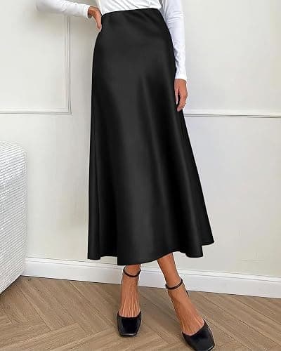 BTFBM 2026 Summer Womens Skirts Silk Elegant High Waist Flowy Long Satin A-Line Midi Skirt Cocktail Wedding Party thumbnail 4