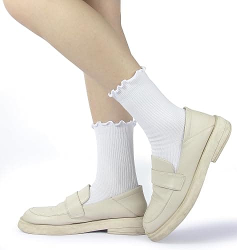 BomKinta Ruffle Socks Women - Turn-Cuff Frilly Sock - Lightweight Cotton Sock - Athletic Crew Socks Gifts thumbnail 2