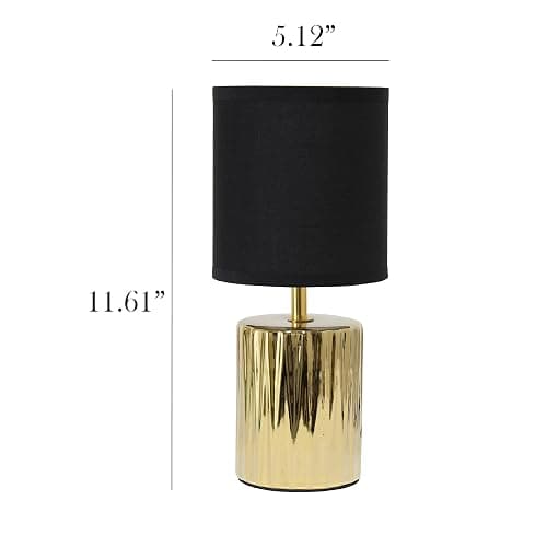 Simple Designs LT1132-GLD 11.61" Tall Contemporary Ruffled Metallic Gold Capsule Bedside Table Desk Lamp w Black Drum Fabric Shade for Home Decor, Bedroom, Living Room, Entryway, Office thumbnail 3