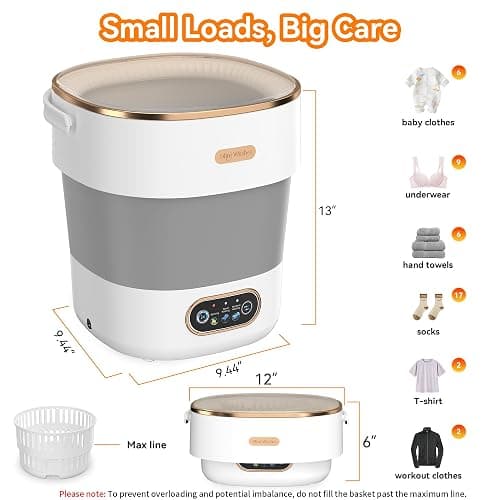 JUJOJB Portable Washing Machine, Folding 20L Mini Washer and Spin-Dryer | 3 modes with deep cleaning. Compact for apartments, dorms, home, RV, and travel. For small clothes and delicates. White. thumbnail 2