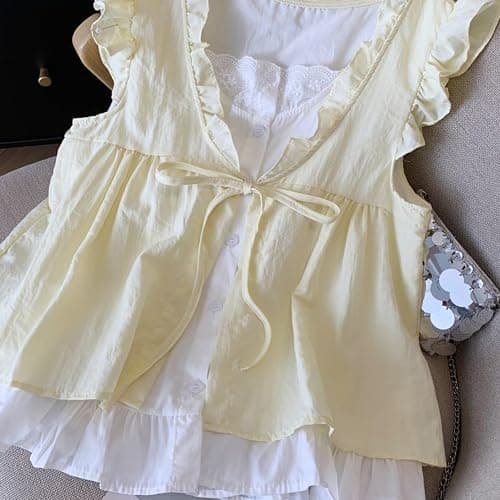 LRF Coquette Cute Front Tank Tops Crop Sleeveless Pleated Babydoll Shirts Y2K Aesthetic Plaid Going Out Tees thumbnail 5
